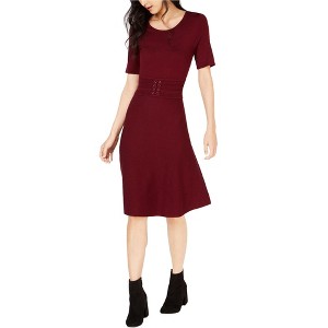 maison Jules Womens Belted Fit & Flare Dress, Red, Large - 1 of 1