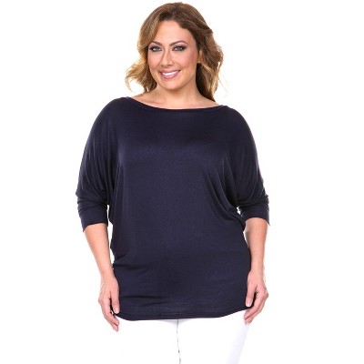 Women's Plus Size Bat Sleeve Tunic Top - White Mark
