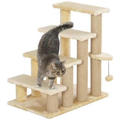 Resenkos Cat Scratching Tower,Cat Tree, Cat Tree, Cat Tower Cat Stair Steps with Scratching Post, Hanging Play Ball,Beige