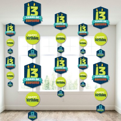 Big Dot of Happiness Boy 13th Birthday - Official Teenager Birthday Party DIY Dangler Backdrop - Hanging Vertical Decorations - 30 Pieces