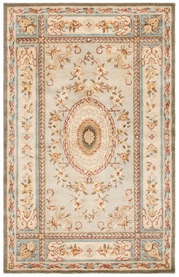 Ivory and Light Blue Handmade Wool Tufted Rug, 5' x 8'