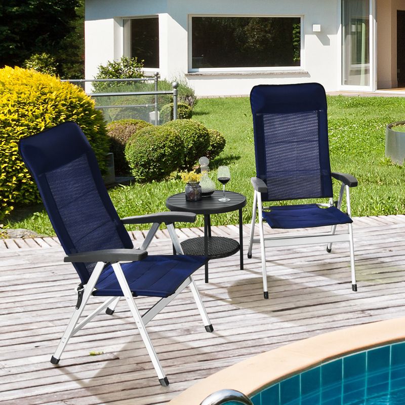 Tangkula 4PCS Outdoor Patio Folding Dining Chairs with Reclining Backrest and Headrest Navy, 2 of 8