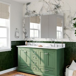 HBEZON Medicine Cabinet with Mirrors, 60'' x 30'' Recessed/Wall Mounted Bathroom Cabinet, Adjustable Shelves, Soft-Close Hinge, Aluminum, Silver - 1 of 4