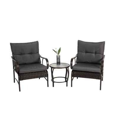 Ridstar 3-Piece Modern Outdoor Patio Set with Chairs and Coffee Table For Garden Patio-Grey