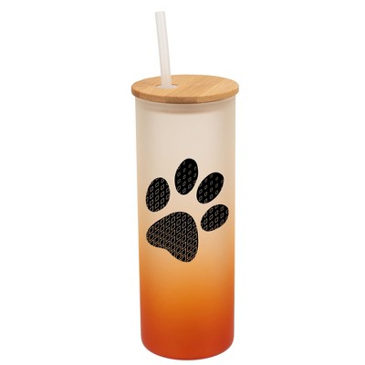 Elanze Designs Duo Diamond Puppy Dog Pawprint Wrap-Around Design 25 Ounce Frosted Gradient Glass On-The-Go Coffee Travel Skinny Tumbler Mug Cup,