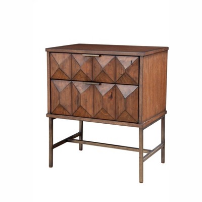 Transitional Trig 2-Drawer Nightstand in Aged Brown with Bronze Accents