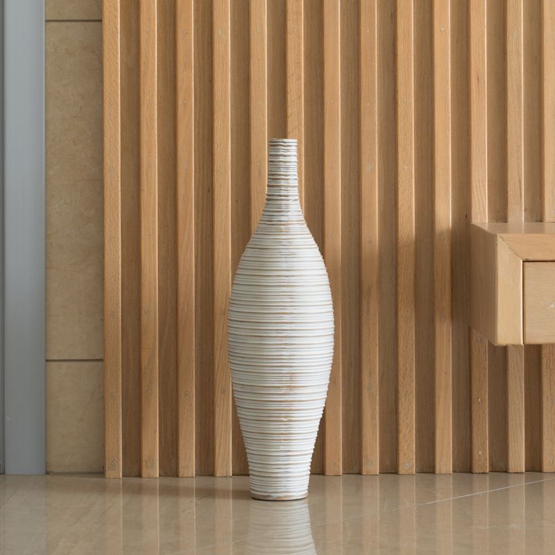 Uniquewise White Floor Vase, Ribbed Design, Modern Elegant Home Decoration, Tall Ceramic Vases, Contemporary Living Room Accent, Sophisticated Decor, 5 of 6