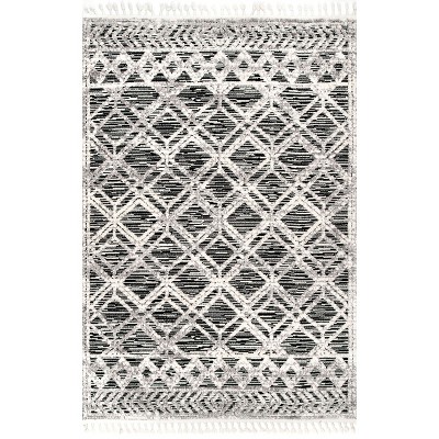 Luxurious Gray Geometric Braided Tassel Shag Rug 3' x 5'