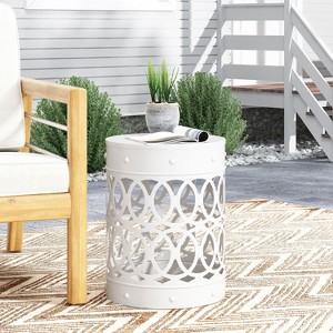 CAVINAS 18"Hollow Open Curved Outdoor End Table,Cylindrical Iron Side Table for Poolside,Porch,Outdoor Furniture,Indoor&Outdoor Table - 1 of 4