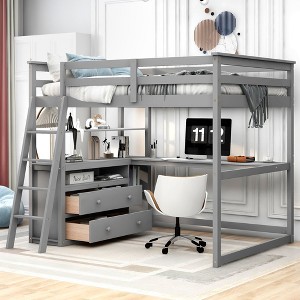 NicBex Full Size Bunk Bed with Desk Loft Bed Bed Frame with Storage Racks, 2 Drawers, Ladder, Guardrails, No Box Spring Required - 1 of 4