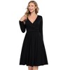 V Neck Casual Dress Long Sleeve Empire Waist Wrap Midi Party Dresses with Pocket - 3 of 4