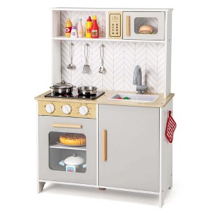 Costway Kids Kitchen Playset with Lights Sounds Microwave Stoves Oven Cooking Accessories - 1 of 4