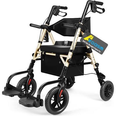 Lycvki Foldable 2 in 1 Rollator Walker with Brakes and Adjustable Seat, Handle