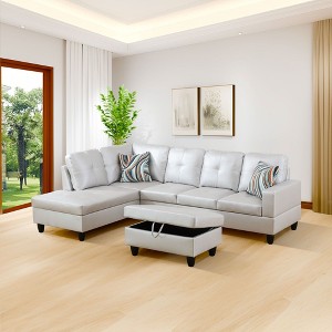 Luxurious White Leather L-Shaped Sectional Sofa with Storage Ottoman - 1 of 3