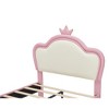 Vynxaria Twin Size Princess Bed with Crown Headboard & Storage Pocket - Pink PU Upholstered Frame - 3 of 4