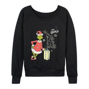 Women's - The Grinch - Grinch Present Lightweight French Terry Wide Neck Long Sleeve Graphic Shirt - 1 of 4