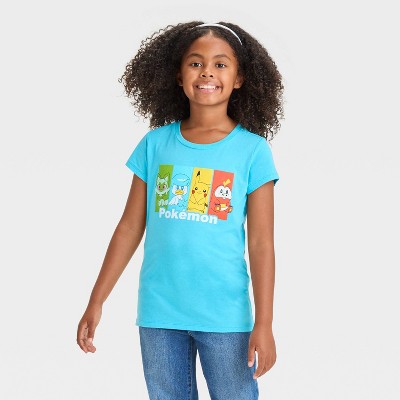 Girls' Pokemon Four Friends Short Sleeve Graphic T-Shirt - Light Blue