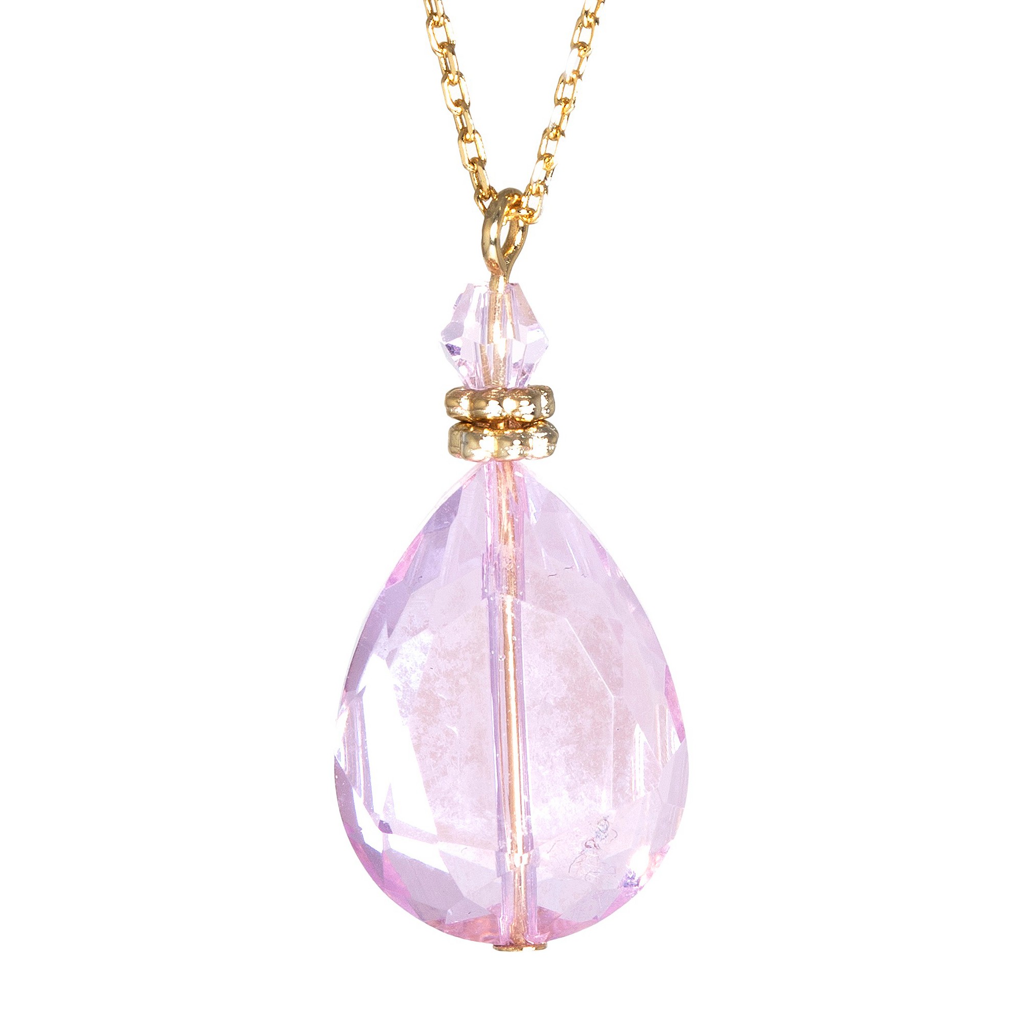 'Gold Over Sterling Silver Necklace with Pink Faceted Crystal - Pink (16''), Gold/Pink/Silver'