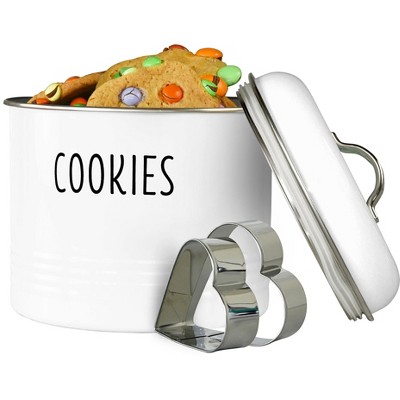 Outshine Co White Farmhouse Cookie Jar with 2 Heart-Shaped Cookie Cutters