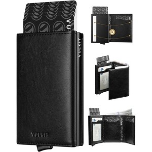 Pop up Card Wallet Minimalist Cash Wallets RFID Blocking Leather Smart Credit Card Holder with ID window for Men(Black) - 1 of 4