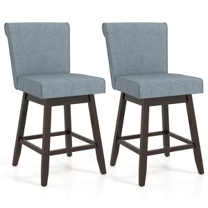 Costway 27" Swivel Bar Stools Set of 2/4 with Rubber Wood Legs Upholstered Linen Bar Chairs Beige/Gray - 1 of 4