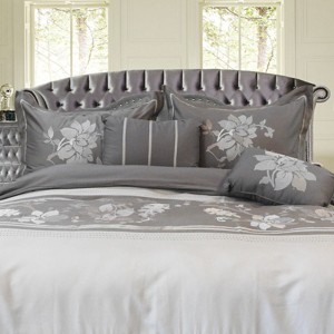 Egyptian Linens Embroidered Floral 100% Cotton Duvet Cover Set (5 Piece) Myra - Gray - 1 of 4