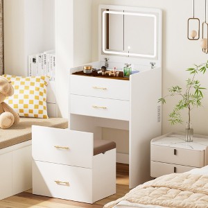 KTMBDW Makeup Vanity Desk with Mirror & Lights, Vanity Table with Drawers & Storage Shelves, 3 Color Modes & Adjustable Brightness Dressing Table - 1 of 4