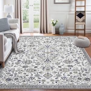 Floral Print Area Rug Machine Vintage Throw Carpet Non-Slip Distressed Accent Rug Soft Low Pile Floor Mats - 1 of 4