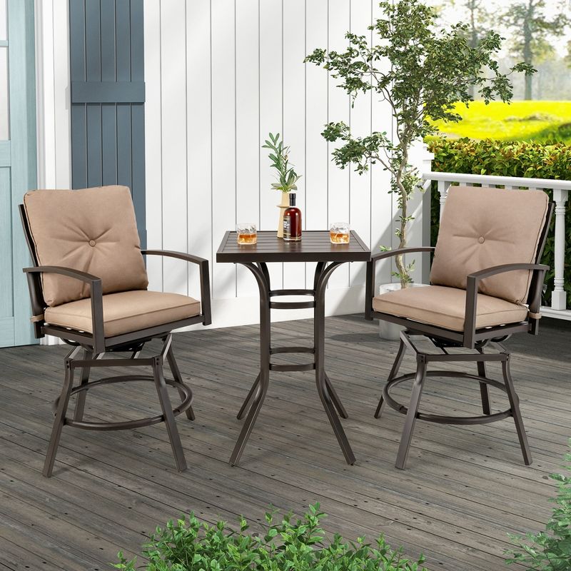 Costway 2/4 PCS Patio Swivel Chairs Counter Height Bar Stool with Inclined Backrest Grey, 2 of 9