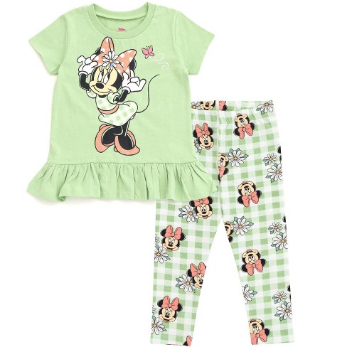 Disney Minnie Mouse Floral Little Girls Peplum T-shirt And Leggings Outfit  Set Green 7-8 : Target