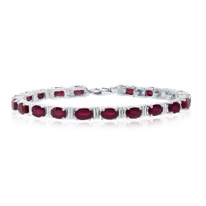 Bella Silver Sterling Silver, 6x4mm Oval Gem Bracelet, 12.36cttw Glass Filled Ruby - Red - 7 Inch - 1 of 2
