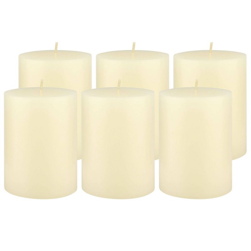 6pk Unscented Flat top Smooth Pillar Candles Ivory - Stonebriar Collection, 1 of 8