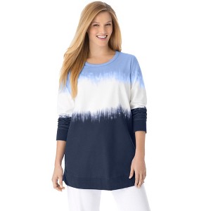 Woman Within Plus Size Tie-Dyed Knit Sweatshirt Tunic - 1 of 4