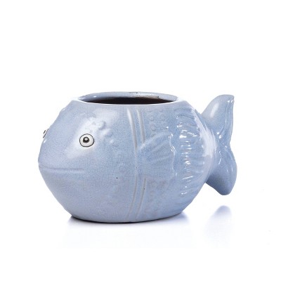 7.75" Handmade Glazed Ceramic Placid Fish Statue Gray - Alfresco Home LLC