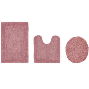 Edge Bath Rug 100% Premium Cotton Ultra-Soft Water Absorbent Tufted Solid Reversible 3 Piece Bathroom Rug Set for Machine Washable Bathmat - 1 of 4