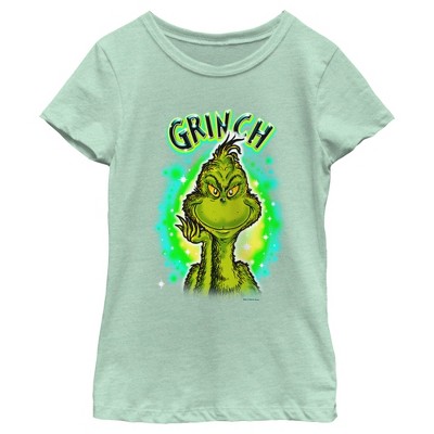 Girl's Dr. Seuss Airbrush Grinch T-shirt - Mint - X Large : Target