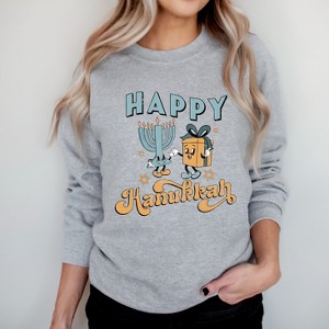 Simply Sage Market Women's Graphic Sweatshirt Happy Hanukkah Distressed - 1 of 4