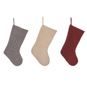 Transpac Fabric Winter Stocking Set of 3 Christmas Home Decorations - 1 of 2