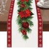 Racxily Watercolor Poinsettia Red Christmas Table Runner with White Snowflake,Seasonal Winter Xmas Party Decoration, Kitchen Decor, 13*72 in - 2 of 4