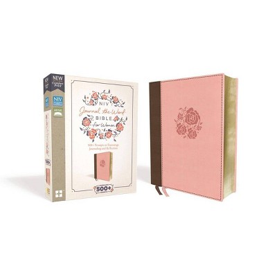 NIV, Journal the Word Bible for Women, Leathersoft, Pink, Red Letter Edition, Comfort Print - by  Zondervan (Leather Bound)