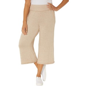 Catherines Women's Plus Size Impossibly Soft Wide Leg Capri - 1 of 4