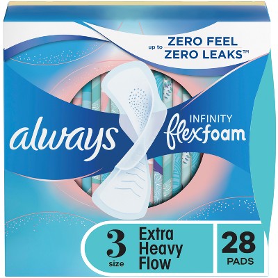 Always Infinity FlexFoam Pads for Women - Extra Heavy Absorbency - Unscented - Size 3 - 28ct
