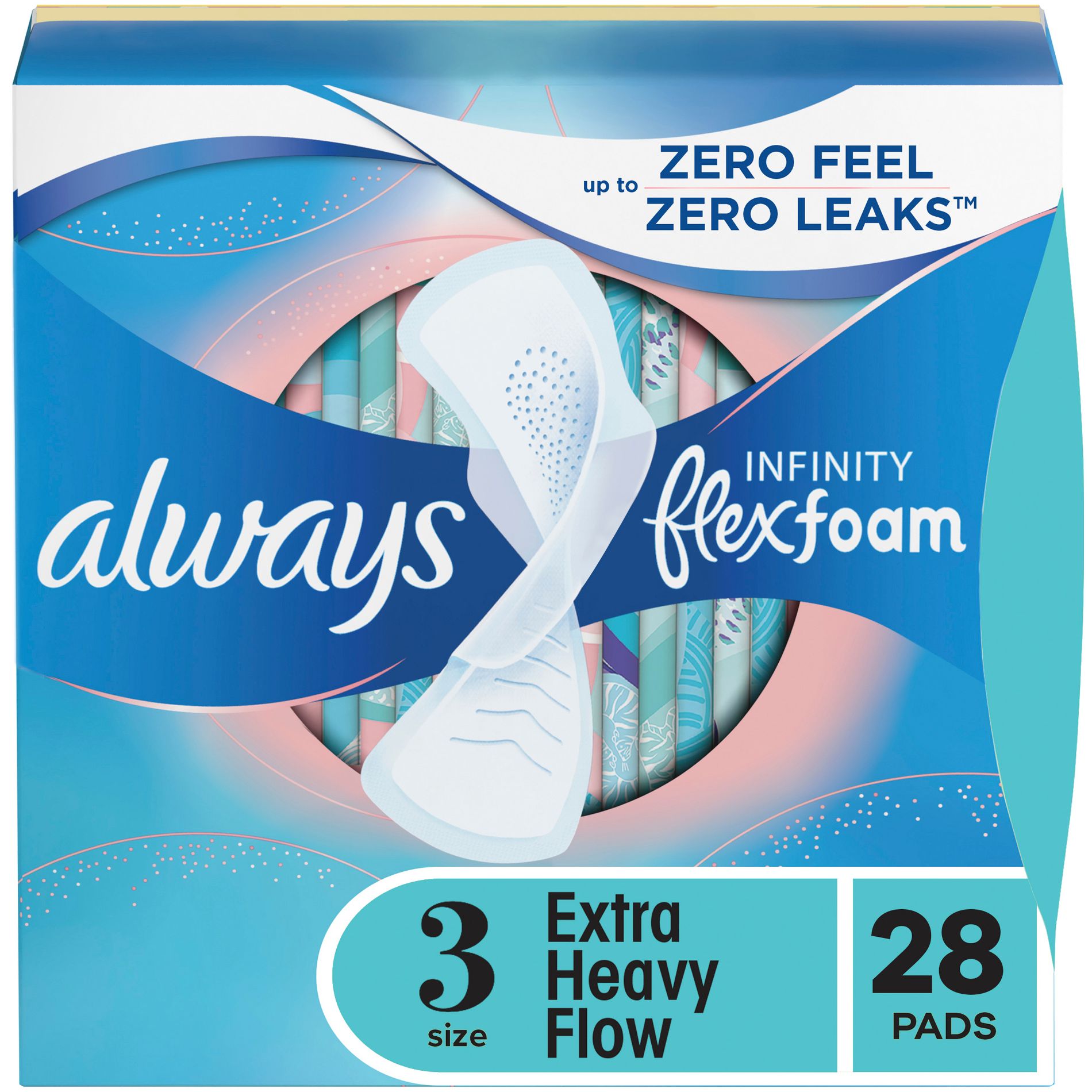 Always Infinity FlexFoam Pads for Women - Extra Heavy Absorbency - Unscented - Size 3 - 28ct