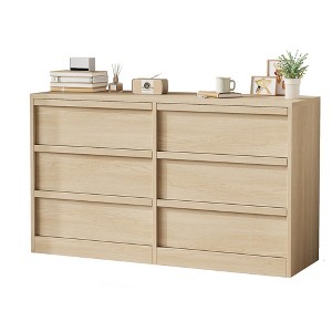Modern double dressing table with six drawers, wooden storage cabinet, ample storage space, suitable for living rooms, nurseries and hallways. - 1 of 4