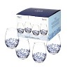 Spode Blue Italian Stemless Wine Glasses, Set of 4 - 19oz Artistic Tumbler-Style Goblets with Scenic Border & Scroll Accent - 3 of 3