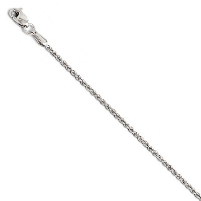 Black Bow Jewelry 1.5mm 14k White Gold Solid Diamond Cut Rope Chain Bracelet & Anklet