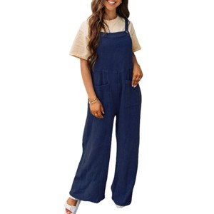 Coolmee Women's Casual Jumpsuits Front Pocket Loose Overalls One Piece Sleeveless Wide Leg Long Pant Rompers - 1 of 3
