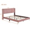 Pink Queen Size Bed Frame, Vertical Channel Corduroy Upholstered Platform Bed Frame, Strong Wooden Slats Support, No Box Spring Needed, Easy Assembly - 2 of 4