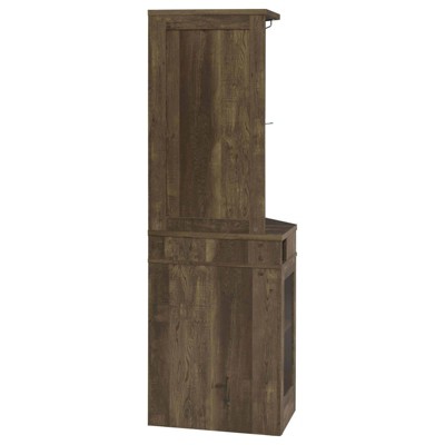 Rustic Oak Corner Bar Cabinet with Mirrored Back and Glass Shelf