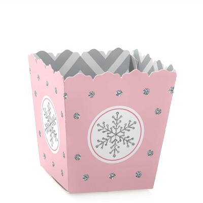 Big Dot of Happiness Pink Winter Wonderland - Party Mini Favor Boxes - Holiday Snowflake Birthday Party or Baby Shower Treat Candy Boxes - Set of 12